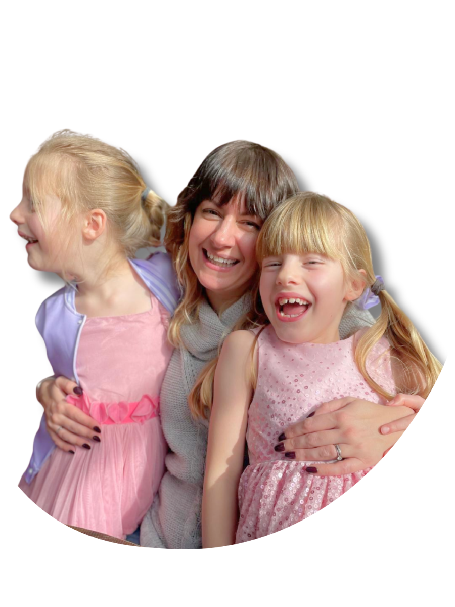 Image of Caroline with her twin girls and son. Double Certified sleep coach